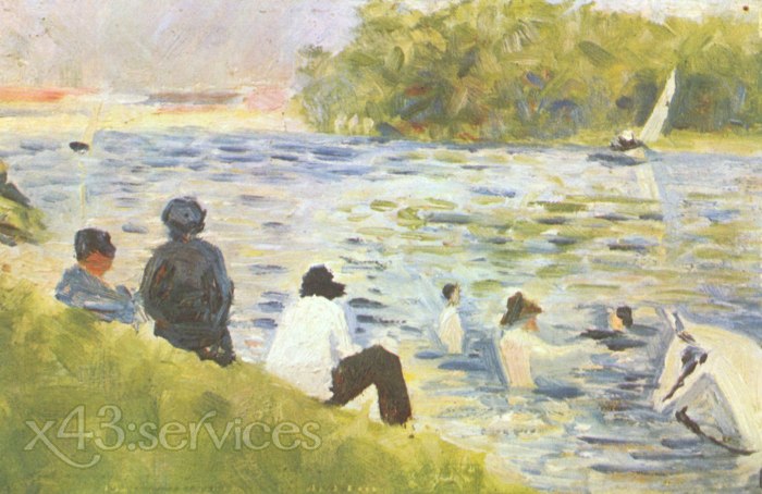 Georges Seurat - Badende und weisses Pferd im Fluss - Bathers and white horse in the river